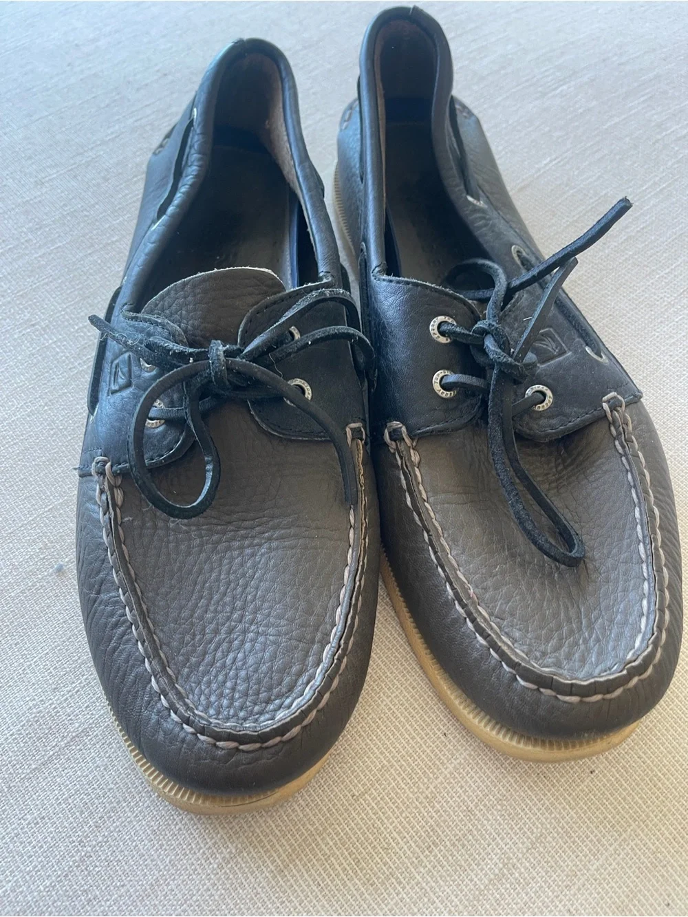 Men's Sperry Black/Olive Leather Boat Shoes - Classic Lace-Up Comfort